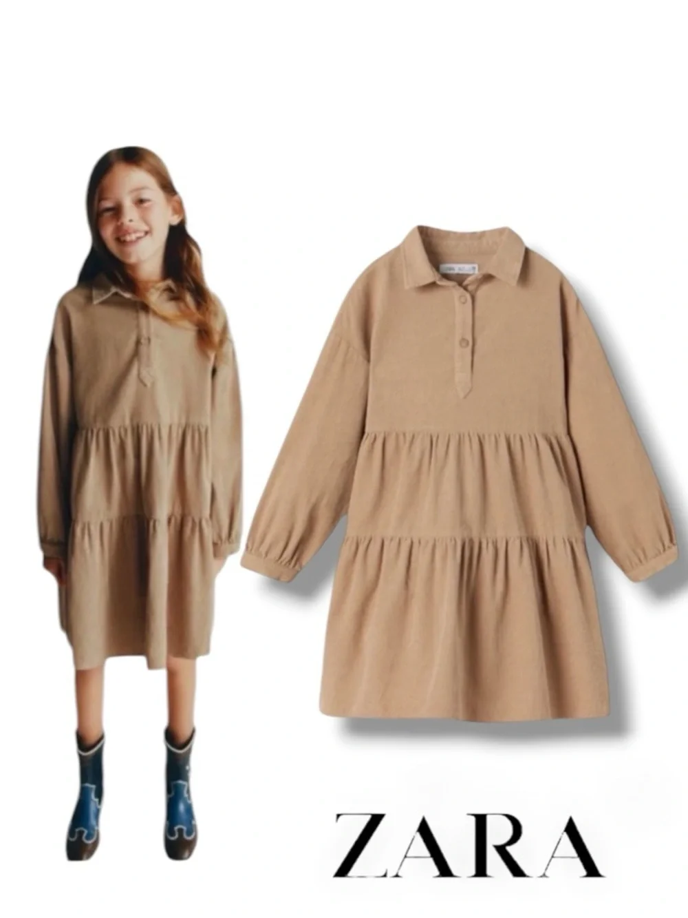 ZARA Kids Taupe Brown Fine Waled Corduroy Dress NWT Size 7